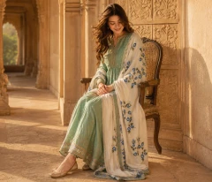 Beige Organza Handpainted Aparajita Dupatta